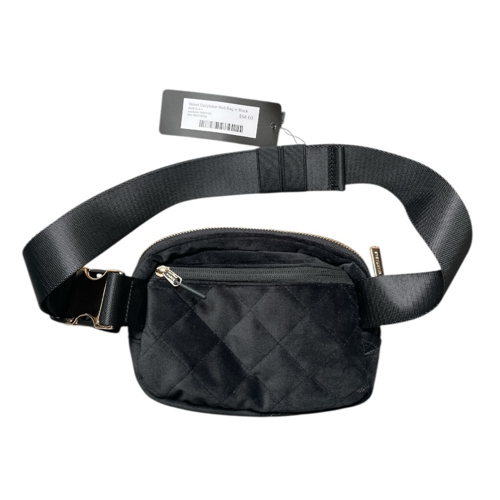NWT Wantable Black Velvet Quilted Belt Bag - Picture 4 of 4